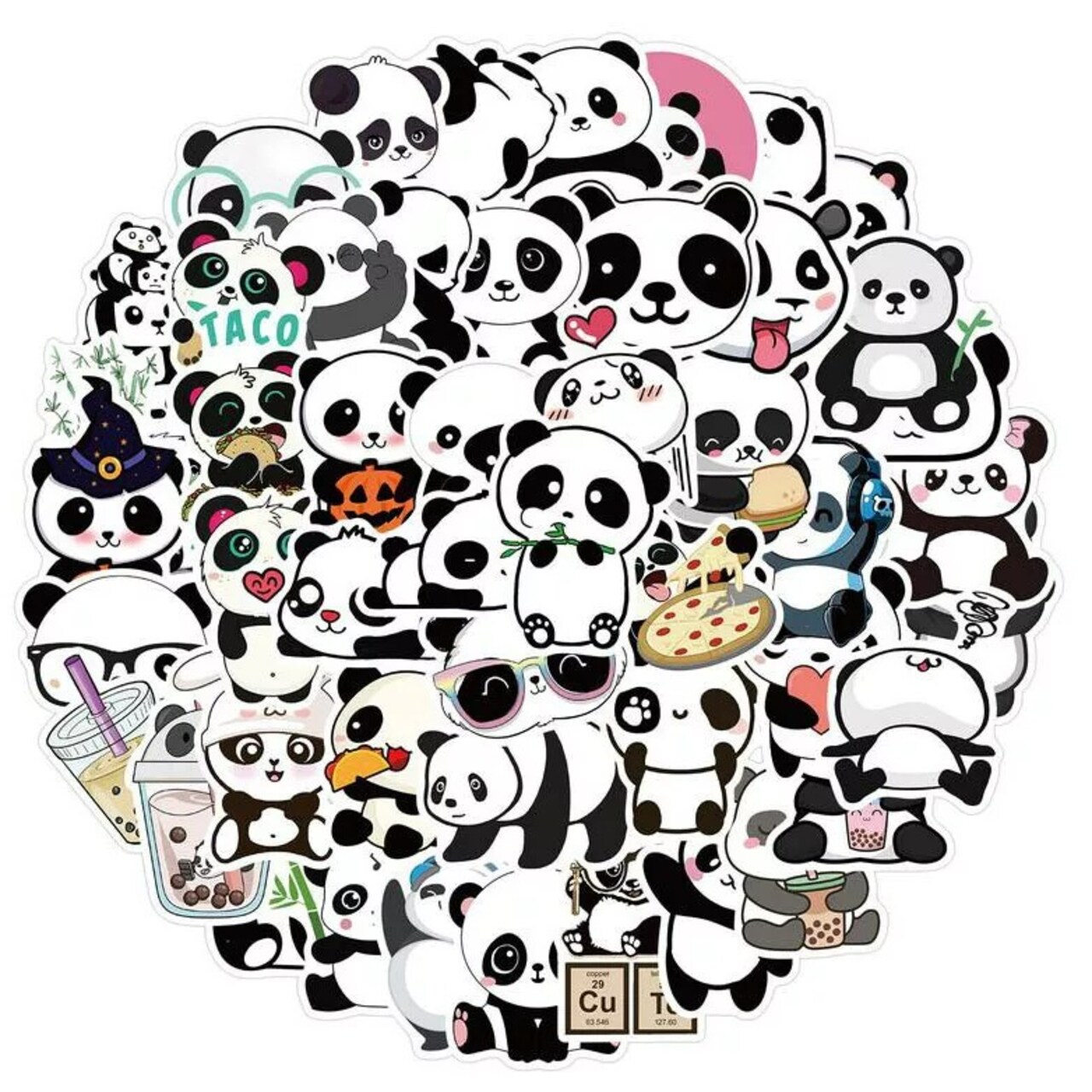 50PCS Cute Panda Skateboard Stickers Car Truck Luggage Decal Window Laptop Decor